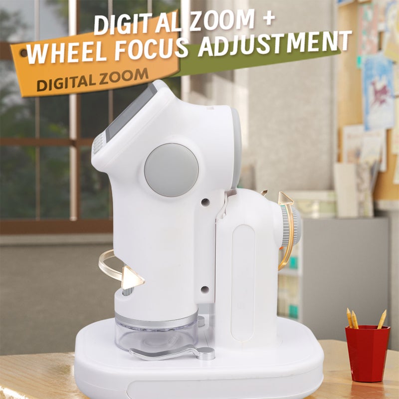 Kids Microscope Kit: 2.0 Inch HD Color Screen, 100X-1600X Adjustable Magnification, Dual Focus, 3-Stage Lighting, Handheld & Stand Modes - One-Button Photo & Video for Home, Outdoor Classroom Scientif - Image 4