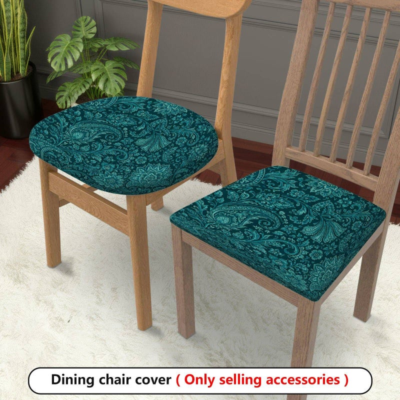 4 Pcs 22.44 Inch Polyester Floral Paisley Teal Print Detachable Washable Chair Seat Covers For Restaurant Living Room Home Decoration - Image 1
