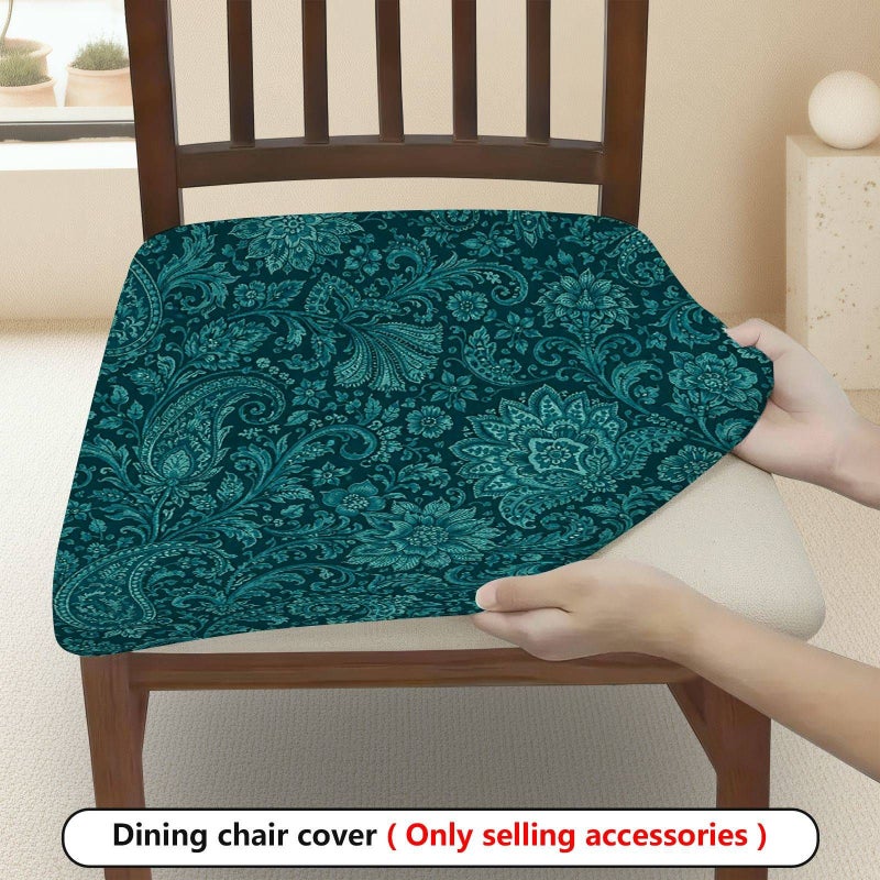 4 Pcs 22.44 Inch Polyester Floral Paisley Teal Print Detachable Washable Chair Seat Covers For Restaurant Living Room Home Decoration - Image 2