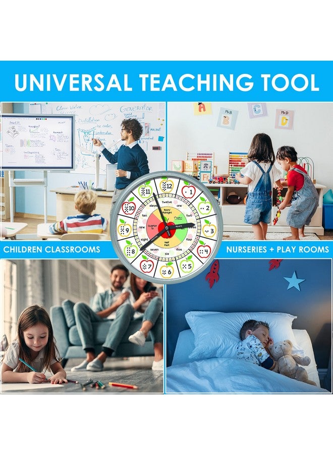 Teacher's Choice Educational Wall Clock - Silent Movement Time Teaching Clock for Teacher's Classrooms and Kid's Bedrooms (Silver/Multicolor Apple) - Image 3