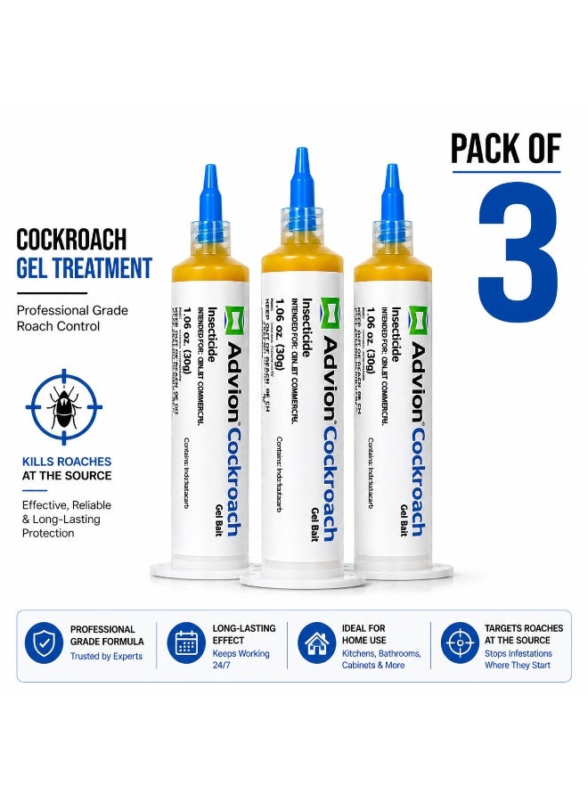 Cockroach Advion Cockroach Gel Bait 30g (Pack of 3) Powerful Roach Killer, Fast Acting Insecticide Gel for Kitchen, Bathroom & Home, Long Lasting Pest Control Solution - Image 2