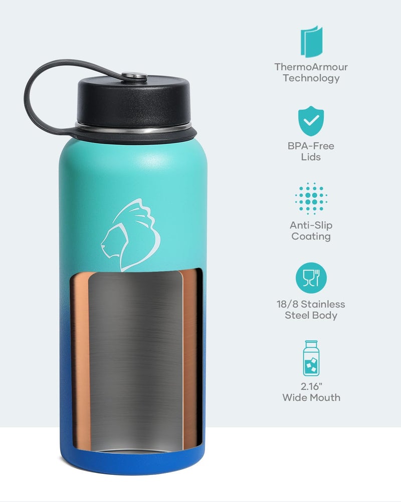 BUZIO Stainless Steel Water Bottle (Cold for 48 Hrs, Hot for 24 Hrs), 32 oz Vacuum Insulated Water Bottle with Straw Lid and Flex Cap (Double Wall, Wide Mouth, BPA Free, Leak Proof), Caribbean Blue - Image 4