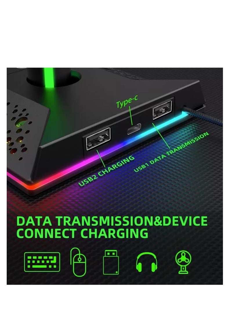 DMG TECH - RGB Gaming Controller Holder, Headphone Stand With 2 USB Charging and 1 Type-C, Controller Stand with 10 Light Mode and Memory Feature, Universal Headset Stand Accessories for Desk Gamers - Image 1