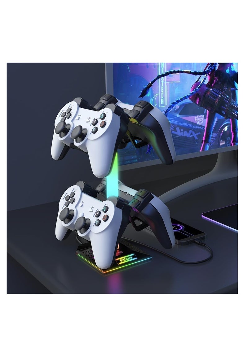 DMG TECH - RGB Gaming Controller Holder, Headphone Stand With 2 USB Charging and 1 Type-C, Controller Stand with 10 Light Mode and Memory Feature, Universal Headset Stand Accessories for Desk Gamers - Image 1