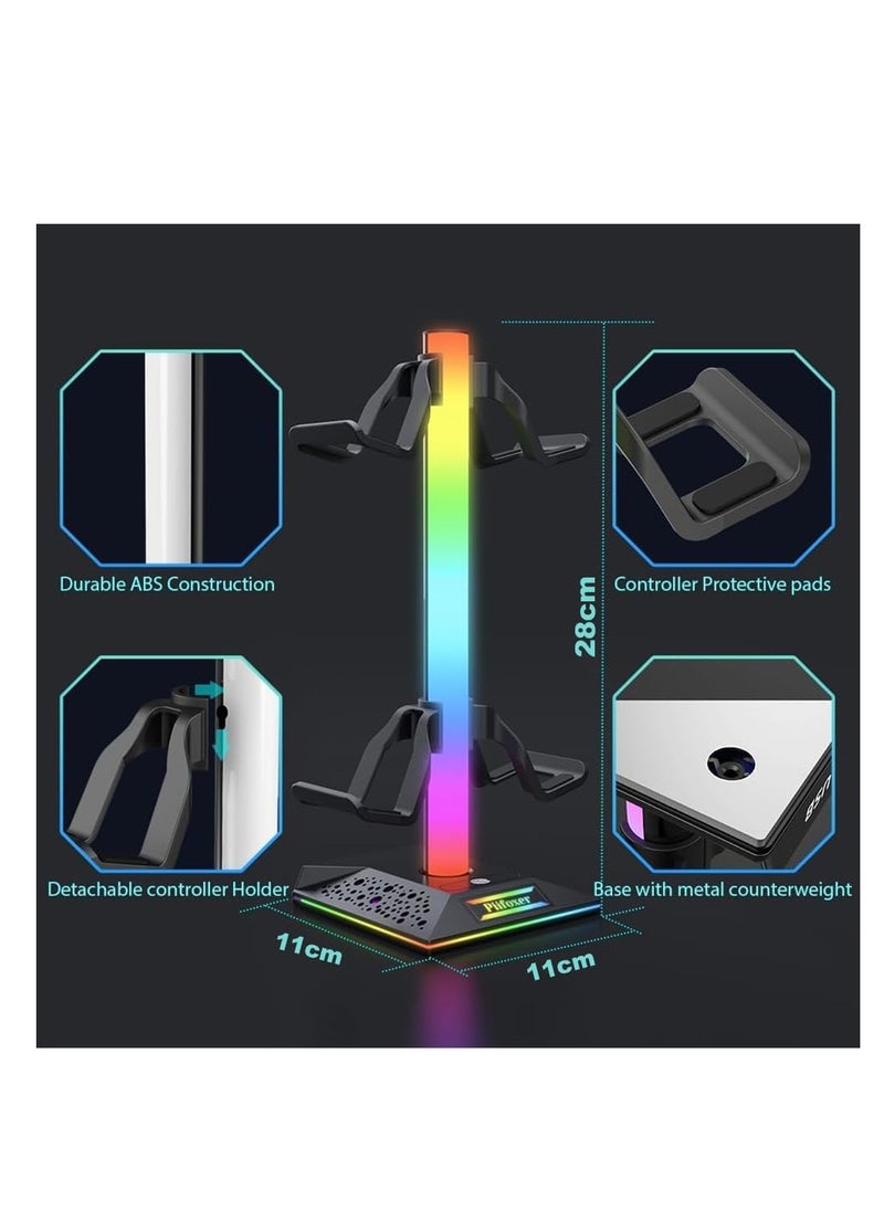 DMG TECH - RGB Gaming Controller Holder, Headphone Stand With 2 USB Charging and 1 Type-C, Controller Stand with 10 Light Mode and Memory Feature, Universal Headset Stand Accessories for Desk Gamers - Image 1