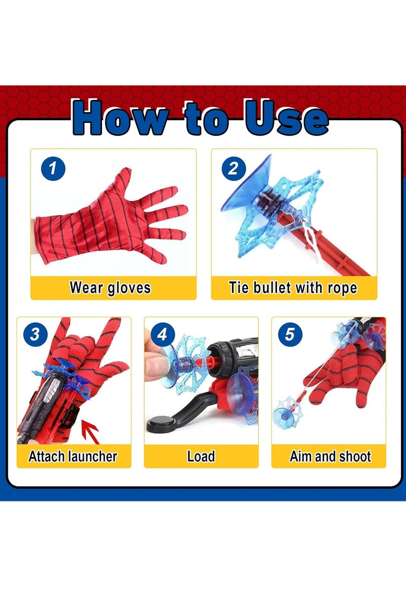 3 مجموعات من ألعاب إطلاق شبكة العنكبوت مع قفازات البطل وألواح إعادة الضبط التلقائي وعباءة العنكبوت وقناع زي تنكري للأطفال لحفلات أعياد الميلاد للأولاد والبنات - Image 4