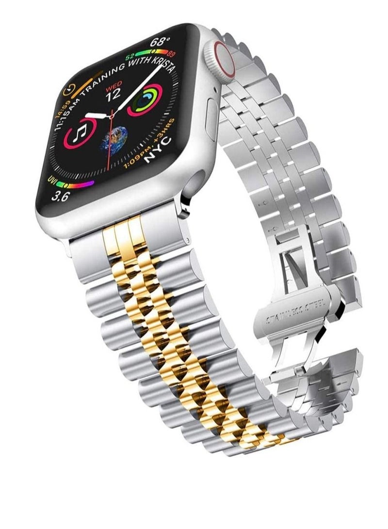Replacement Band Compatible with Apple Watch 45mm Stainless Steel Solid Strap Metal Bracelet for Apple Watch Series 7/ - Image 1
