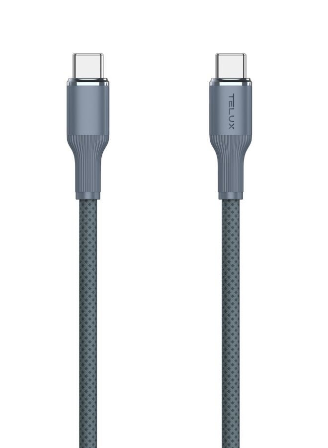 TELUX SWIFTX USB-C to USB-C Charging Cable 1m, 60W PD Fast Charging, Wear-Resistant Nylon Braid, Broad Compatibility, 10000+ Bend Lifespan, 480Mbps Data Transfer, Grey - Image 1