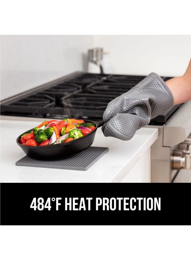 Gorilla Grip GORILLA GRIP BPA-Free Soft SIlicone Oven Mitts and Potholder Set of 4, Heat Resistant Hot Pads, Thick Cotton Lined Cooking Mitt, Long Gloves Protect Hands, Kitchen Waterproof Trivet Mats, 12.5 in Gray  - Image 4