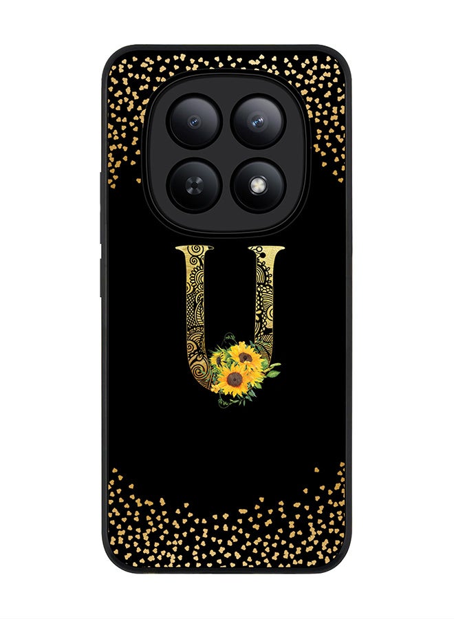 For Xiaomi Redmi Note 15 5G / Poco M8 Case,Slim fit Camera Protection, Shockproof Thin Phone cover  - Custom Floral Monogram - U ( Black )