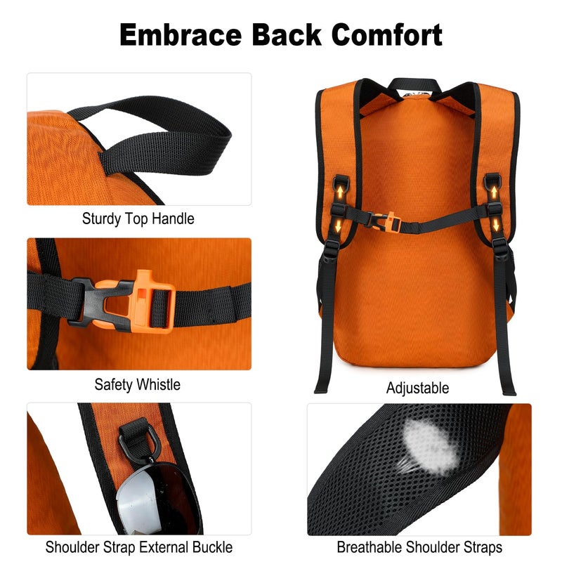 NerIion Nerlion Lightweight Foldable 35L Hiking Backpack Travel Backpack for Men Women Camping Waterproof Outdoor Hiking Daypack Backpack Orange - Image 5