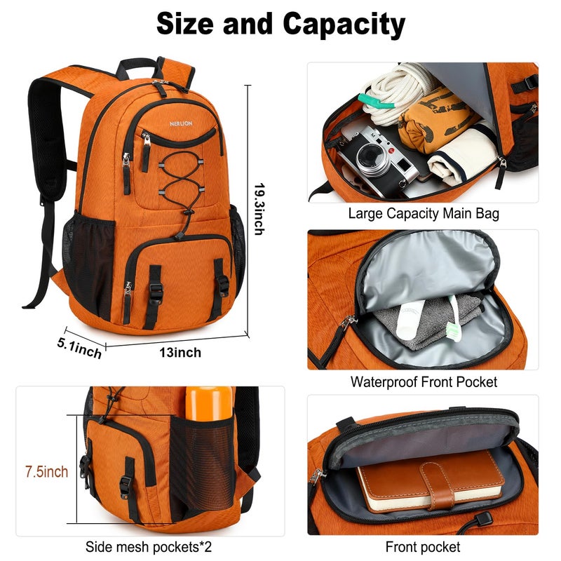 NerIion Nerlion Lightweight Foldable 35L Hiking Backpack Travel Backpack for Men Women Camping Waterproof Outdoor Hiking Daypack Backpack Orange - Image 3