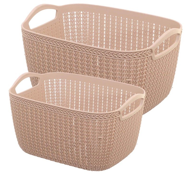 Kuber Industries Unbreakable Plastic 2 Pieces Multipurpose Large And Medium Size Flexible Storage Baskets/Fruit Vegetable Bathroom Stationary Home Basket with Handles (Peach) -CTKTC39343 - Image 1