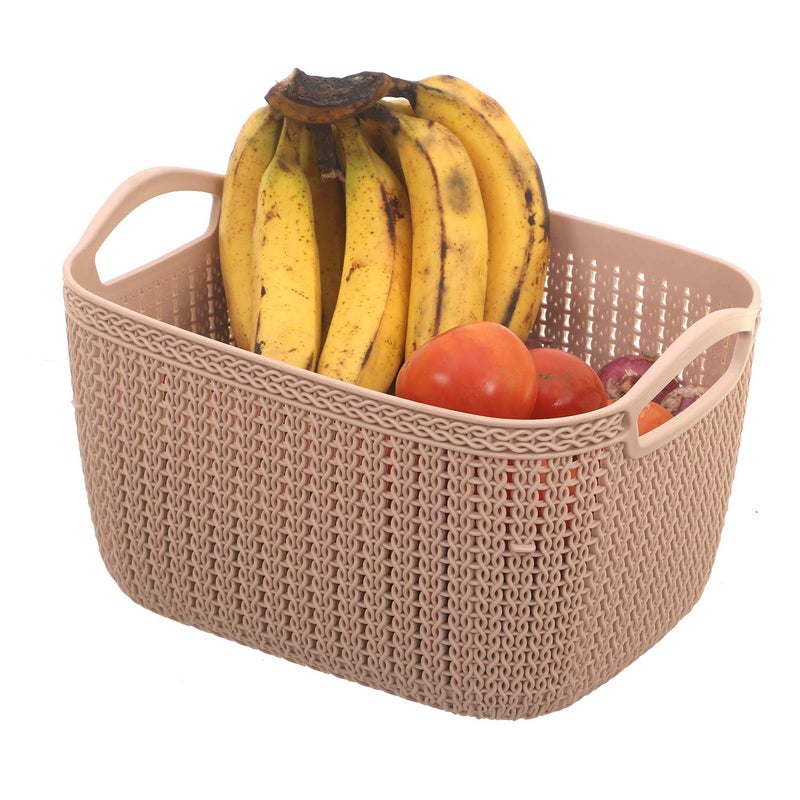 Kuber Industries Unbreakable Plastic 2 Pieces Multipurpose Large And Medium Size Flexible Storage Baskets/Fruit Vegetable Bathroom Stationary Home Basket with Handles (Peach) -CTKTC39343 - Image 3