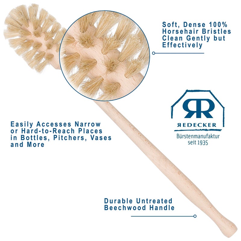 REDECKER Extra Long Bottle Brush Cleaner - Horsehair and Beechwood Handle for Vases, Pitchers, Mugs, and Baby Bottles, 16-1/2 Inch, Dense Natural Bristles - Long Handle Horse Hair Brushes - Image 5