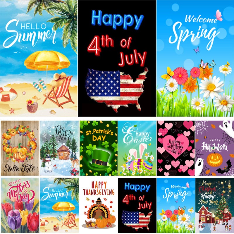 CDLong Seasonal Garden Flag Set of 12 Double Sided 12 x 18 Inch Yard Flag, Small garden flags for outside, Christmas Spring Seasonal Flag for Outdoor Holiday Decorations - Image 1