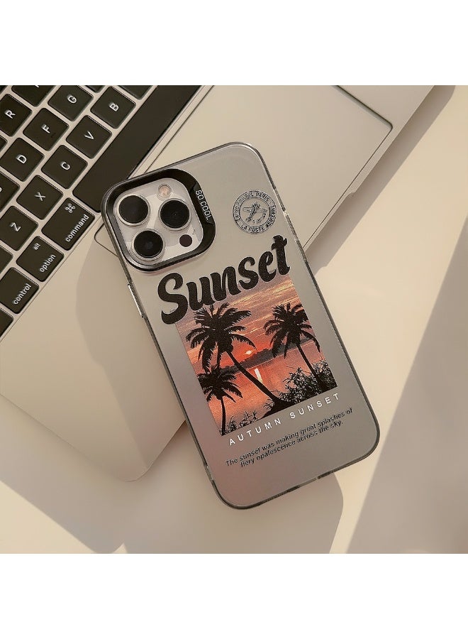 NIBEMINENT Coconut Grove Sunset Protective TPU Case Cover For iPhone 15, Silver Black - Image 1