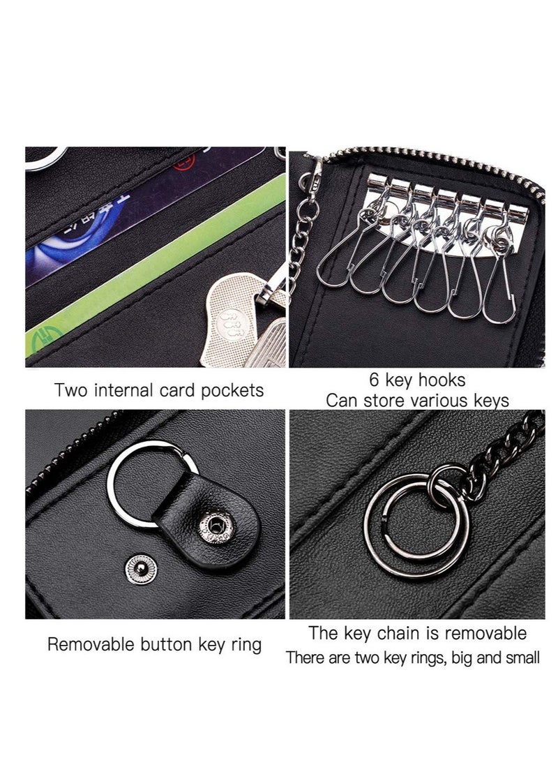Excefore Car key Case, Leather Car Smart Key Fob Case, Portable Car Key Organizer Case, Keyring Zipper Bag, with Keychain,  for Men and Women  - Image 5