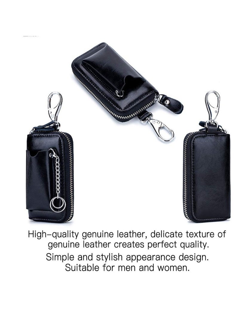 Excefore Car key Case, Leather Car Smart Key Fob Case, Portable Car Key Organizer Case, Keyring Zipper Bag, with Keychain,  for Men and Women  - Image 2