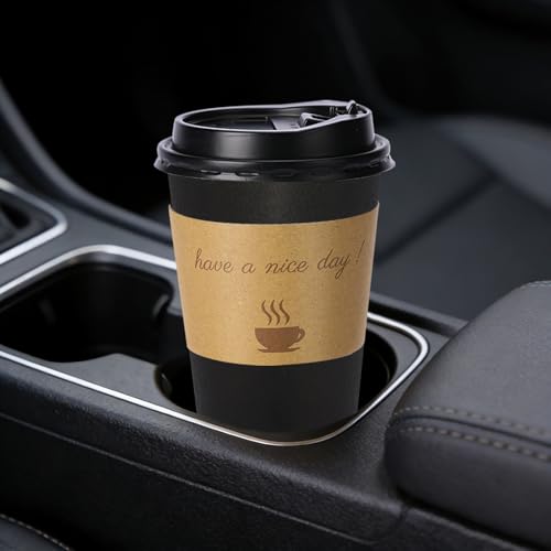 BYSNOW 50 Pack 20 oz Disposable Coffee Cups with Lids, Paper Hot Coffee Cups with Sleeve and Straw, To Go Cups for Home, Office and Party (Black 20oz) - Image 5