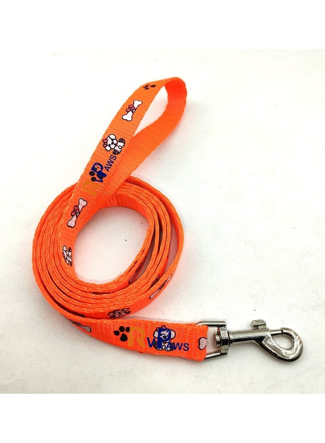 Small Breed Dog Body Harness Leash Set 15 Mm Soft Adjustable Bone Paw Printed Colourful Puppy Nylon Harness Set With Metal Hook Leash (Orange) - Image 2