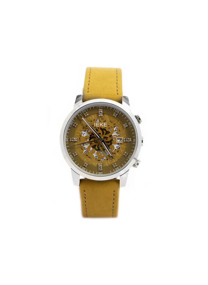 IEKE Eiki Men's wristwatch,Dark Yellow leather band, Dark Yellow dial, iek2  - Image 1