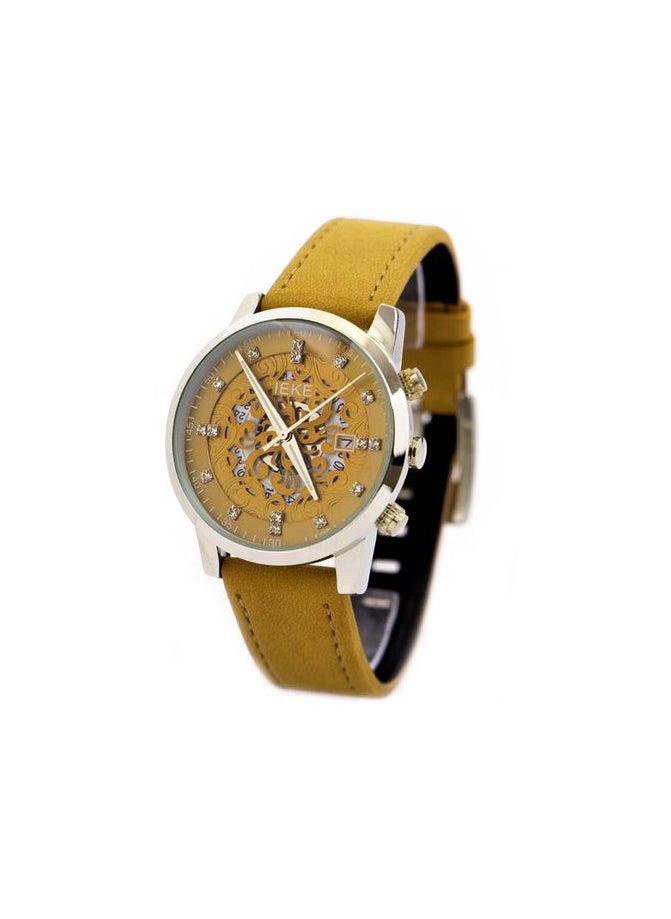 IEKE Eiki Men's wristwatch,Dark Yellow leather band, Dark Yellow dial, iek2  - Image 2