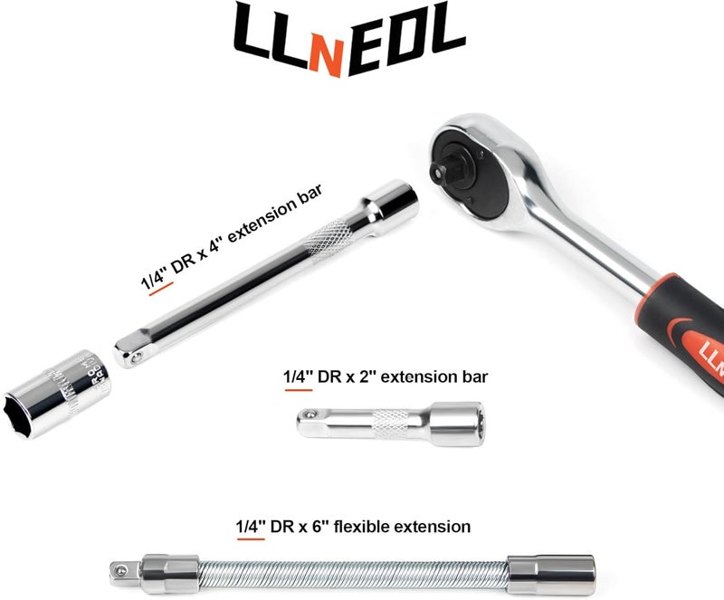 LLNEDL 46 Pieces 1/4" Drive Socket Set with Ratchet Wrench and Bit Socket for DIY and Car Repair - Image 4