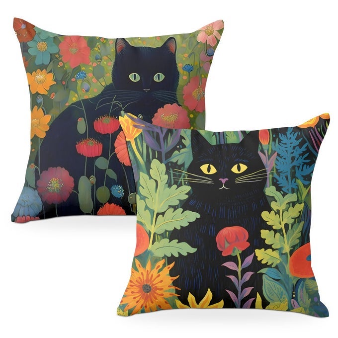 2 PCS PILLOW COVERS 18X18 GARDEN CAT THROW PILLOW COVERS CAT DECOR FOR CAT LOVERS PILLOW CASES CAT LOVER GIFTS DECORATIVE PILLOW PROTECTORS LIVING ROOM NURSERY OFFICE HOME DECOR FOR CUSHION CAR BED