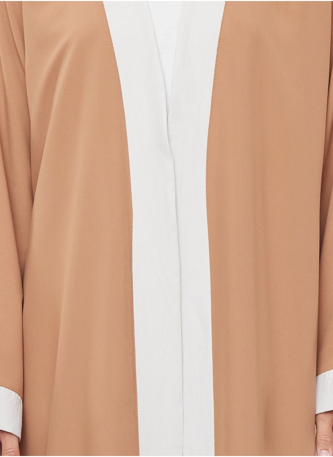 trendyol - Camel Color Blocked Long Woven Dressless One Piece Cap & Abaya & Abaya TCTSS24KF00009 - Image 1