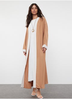 Camel Color Blocked Long Woven Dressless One Piece Cap & Abaya & Abaya TCTSS24KF00009