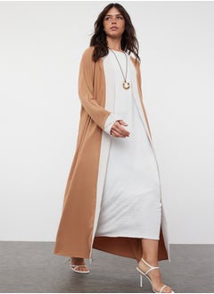 trendyol Camel Color Blocked Long Woven Dressless One Piece Cap & Abaya & Abaya TCTSS24KF00009  - Image 2