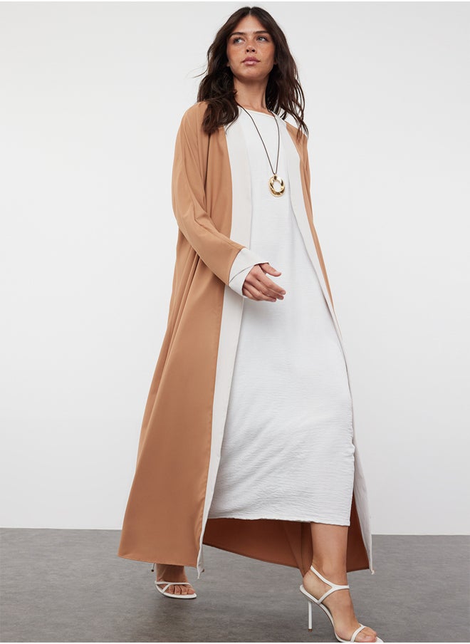 trendyol - Camel Color Blocked Long Woven Dressless One Piece Cap & Abaya & Abaya TCTSS24KF00009 - Image 1
