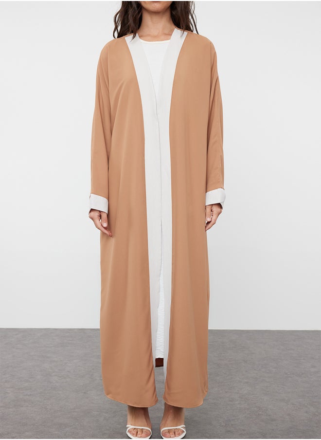 trendyol - Camel Color Blocked Long Woven Dressless One Piece Cap & Abaya & Abaya TCTSS24KF00009 - Image 1