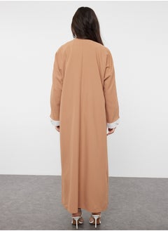trendyol Camel Color Blocked Long Woven Dressless One Piece Cap & Abaya & Abaya TCTSS24KF00009  - Image 5