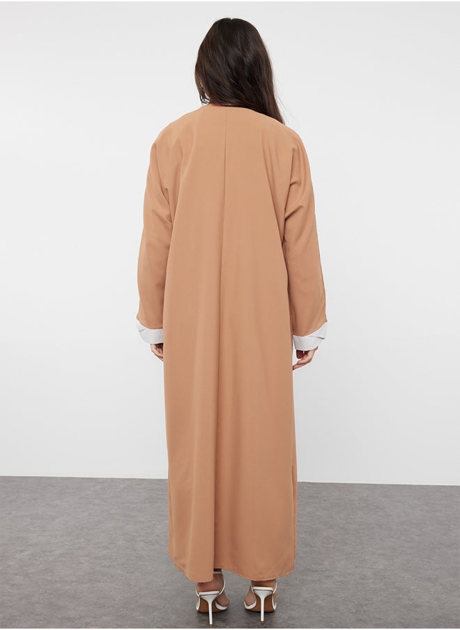 trendyol - Camel Color Blocked Long Woven Dressless One Piece Cap & Abaya & Abaya TCTSS24KF00009 - Image 1