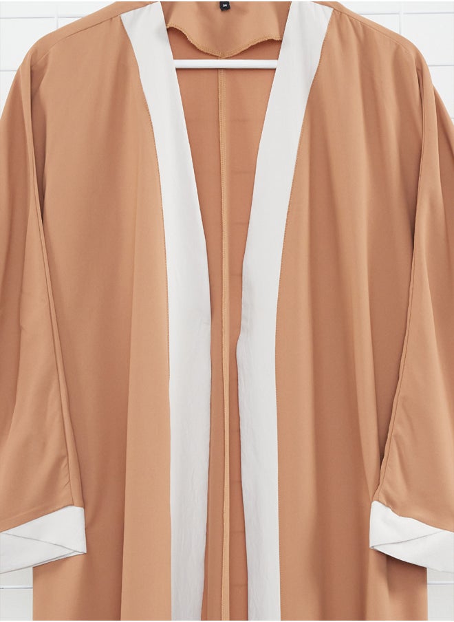 trendyol - Camel Color Blocked Long Woven Dressless One Piece Cap & Abaya & Abaya TCTSS24KF00009 - Image 1