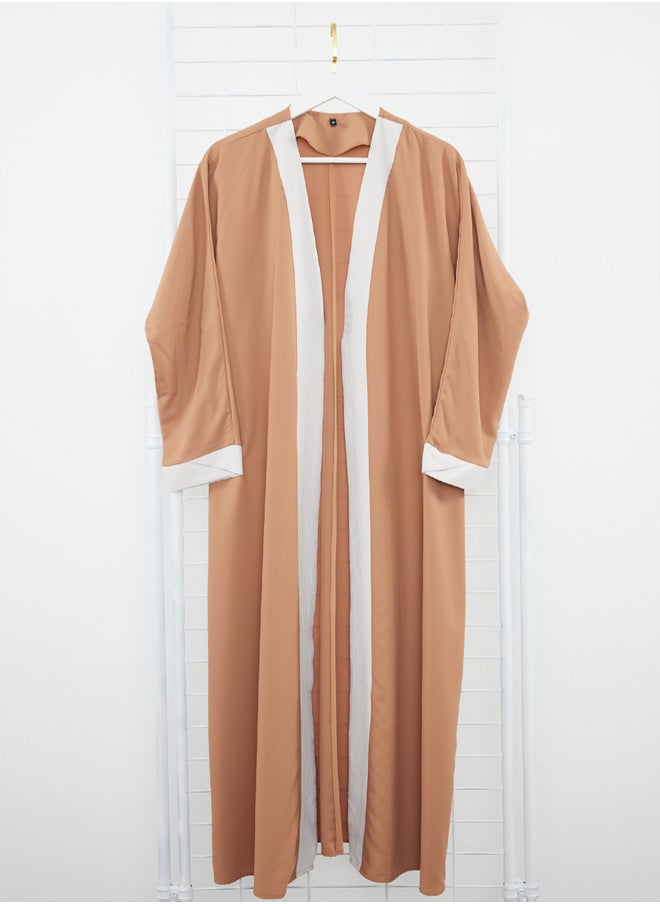 trendyol - Camel Color Blocked Long Woven Dressless One Piece Cap & Abaya & Abaya TCTSS24KF00009 - Image 1