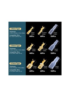 Glarks Glarks 720Pcs 2.8mm 4.8mm 6.3mm Male and Female Wire Spade Connector and Insulating Sleeve Assortment Kit Copper Wire Crimp Terminal Block with Nylon Sleeve Set for Car Audio Speaker  - Image 2