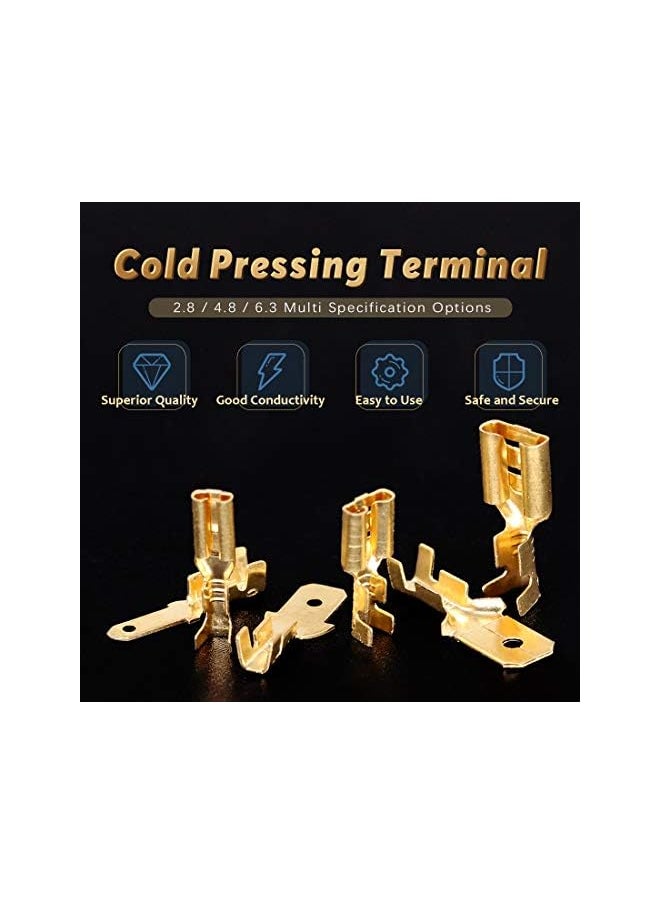 Glarks Glarks 720Pcs 2.8mm 4.8mm 6.3mm Male and Female Wire Spade Connector and Insulating Sleeve Assortment Kit Copper Wire Crimp Terminal Block with Nylon Sleeve Set for Car Audio Speaker  - Image 4