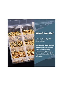 Glarks Glarks 720Pcs 2.8mm 4.8mm 6.3mm Male and Female Wire Spade Connector and Insulating Sleeve Assortment Kit Copper Wire Crimp Terminal Block with Nylon Sleeve Set for Car Audio Speaker  - Image 5