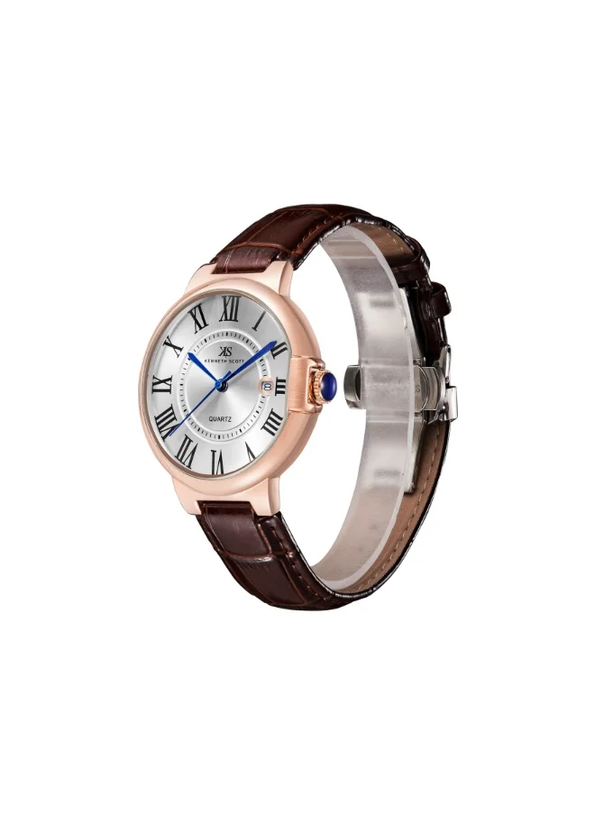 KENNETH SCOTT Men's Genuine Leather Analog Watch K23053-RLDW - 41 mm