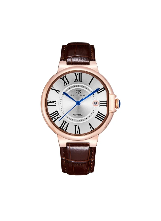 KENNETH SCOTT Men's Genuine Leather Analog Watch K23053-RLDW - 41 mm
