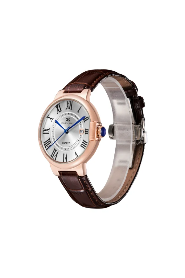 KENNETH SCOTT Men's Genuine Leather Analog Watch K23053-RLDW - 41 mm