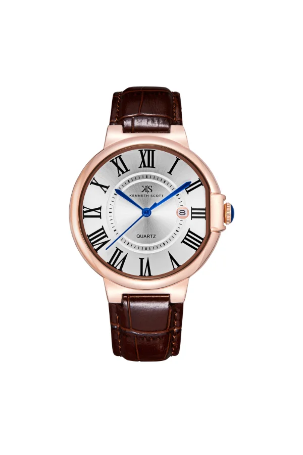 KENNETH SCOTT Men's Genuine Leather Analog Watch K23053-RLDW - 41 mm