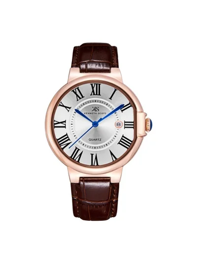كينيث سكوت ساعة يد جلد طبيعي للرجال بعقارب ٤١ مم