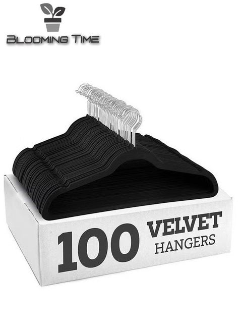 100-Piece Non-Slip Velvet 360 Degree Swivel Hangers Set Black