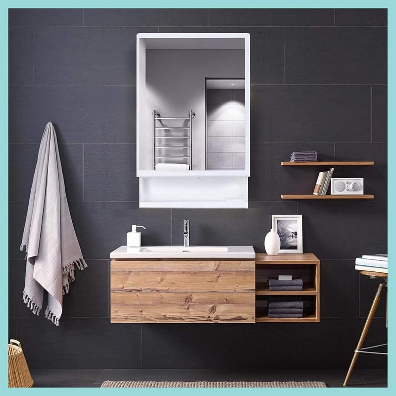 DS ENTERPRISE Luxury Bathroom Cabinet with Mirror| Crafted from Premium ABS | Great Looking & Impressive | Durable & Heavy | Multi-Level Storage and Hidden Toothbrush Holder | Makeup Accessories Organizer - Image 4