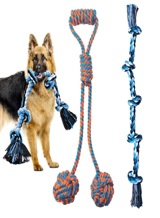 PETZLUV Dog Rope Toy Pack of 2 - 5 Knot Heavy Duty Chew Toys for Aggressive & Power Chewers, Interactive Tug of War Dog Toy with Balls & Handle, Durable Multicolor - Image 1