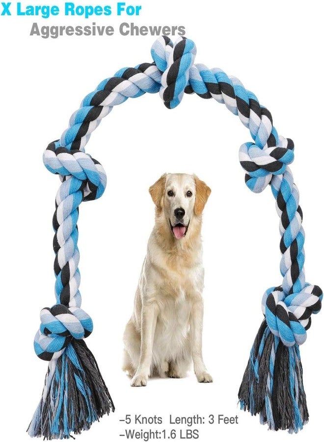 PETZLUV Dog Rope Toy Pack of 2 - 5 Knot Heavy Duty Chew Toys for Aggressive & Power Chewers, Interactive Tug of War Dog Toy with Balls & Handle, Durable Multicolor - Image 4